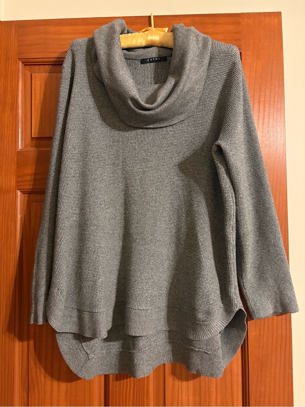 Cyrus Gray Draped Cowl-Neck Sweater Size 2X